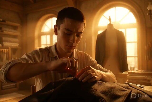 ตัวอย่างพรีวิวพรอมต์: ภาพถ่ายบุคคลเสมือนจริงแบบภาพยนตร์ของช่างตัดเสื้อหนุ่ม
