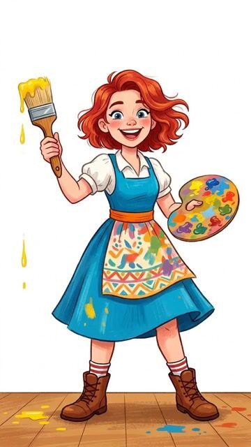 Aperçu du prompt: Jeune fille peignant avec des coups de pinceau circulaires et des couleurs en chute