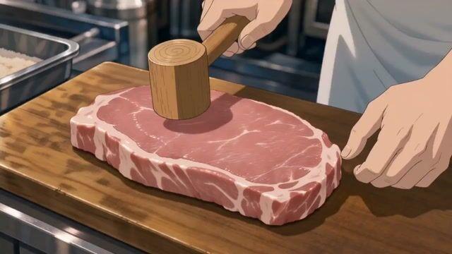 プロンプトのプレビュー: アニメ調とんかつ調理シークエンス
