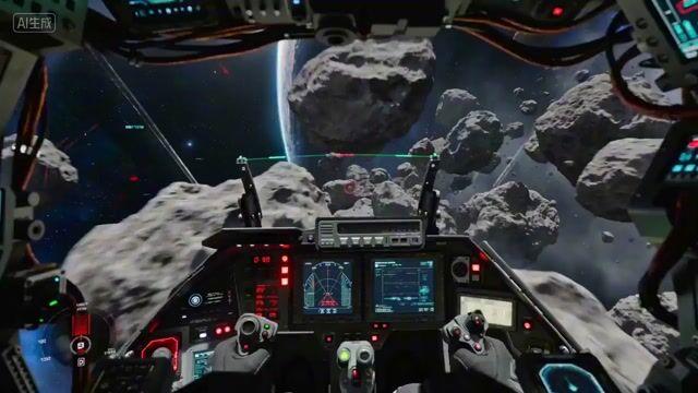 プロンプトのプレビュー: スターファイター視点:小惑星帯の航行