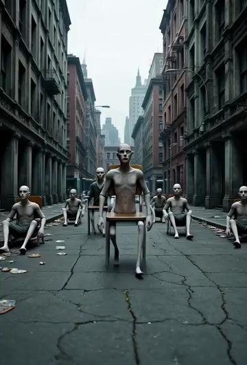 Prompt-Vorschau: Grok Imagine Prompt: Dystopie der lebenden Stühle