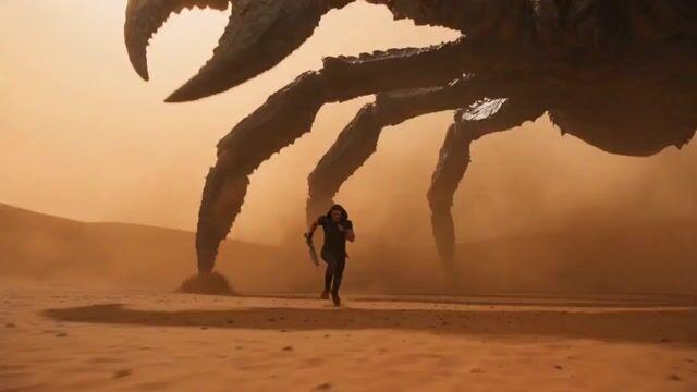 プロンプトのプレビュー: 怪獣サソリの砂漠バトル動画プロンプト