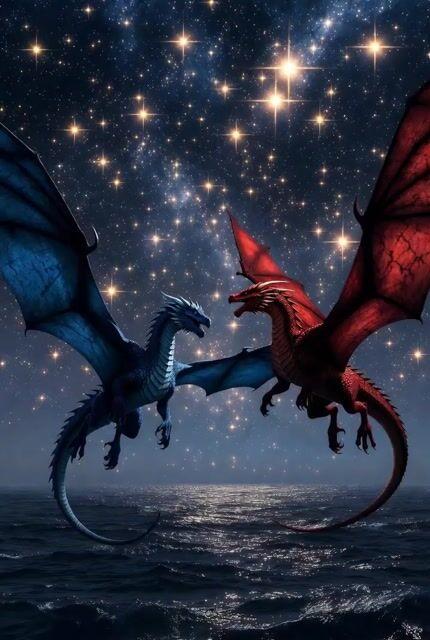 Vista previa del prompt: Dragones volando sobre el océano
