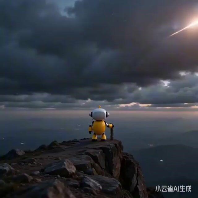 プロンプトのプレビュー: 壮大な SF シーン:山頂のロボット