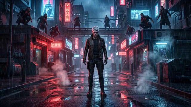 プロンプトのプレビュー: 映画のような路地裏での吸血鬼との戦闘シーン