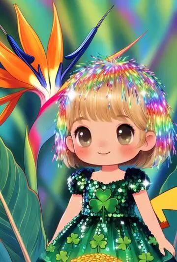 ตัวอย่างพรีวิวพรอมต์: Chibi Suze Orman/Rainbow Brite ไฮบริดกลายร่างเป็น Pikachu