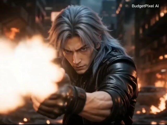 プロンプトのプレビュー: サイバーパンクな男性ヒーローのアクションシーン
