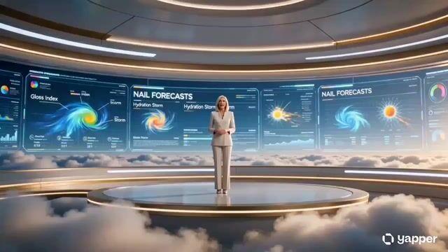 プロンプトのプレビュー: 近未来的なネイル予報のビューティー CM