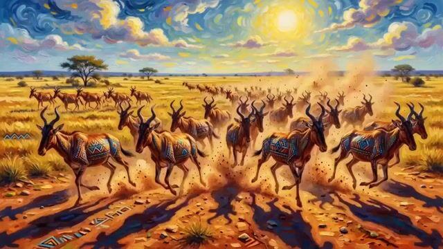 Prompt preview: Red Hartebeest running in Kalahari summer