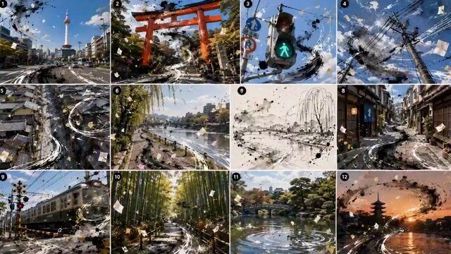 Pratinjau prompt: Kyoto Sumi-e and Live Action Fusion