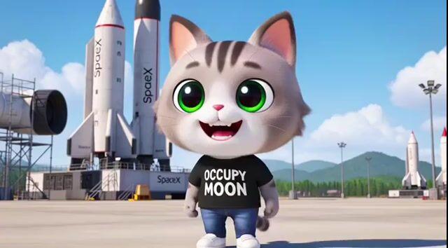 Prompt-Vorschau: 3D-Rendering eines Chibi-Humanoiden-Katzenmaskottchens am SpaceX-Startplatz