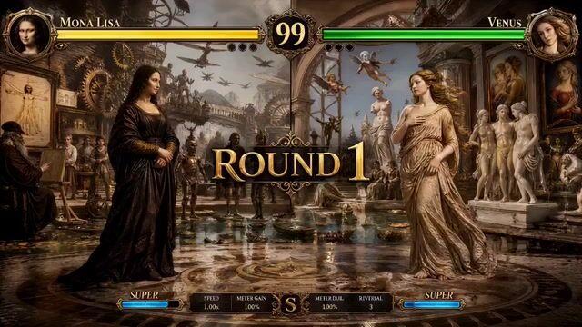 プロンプトのプレビュー: モナ・リザ vs ヴィーナス 格闘ゲーム風