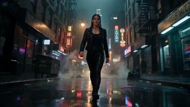 プロンプトのプレビュー: 雨に濡れた NYC の路上での格闘シーン:シネマティック動画プロンプト
