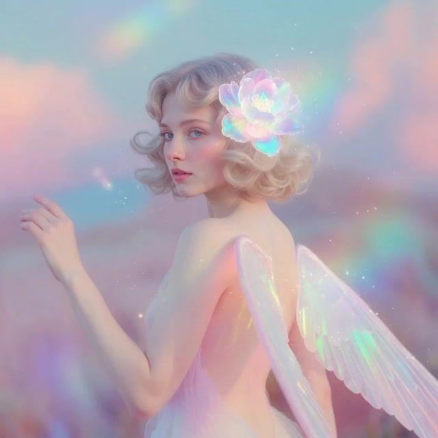 Anteprima del prompt: Ali d'angelo eteree e iridescenti