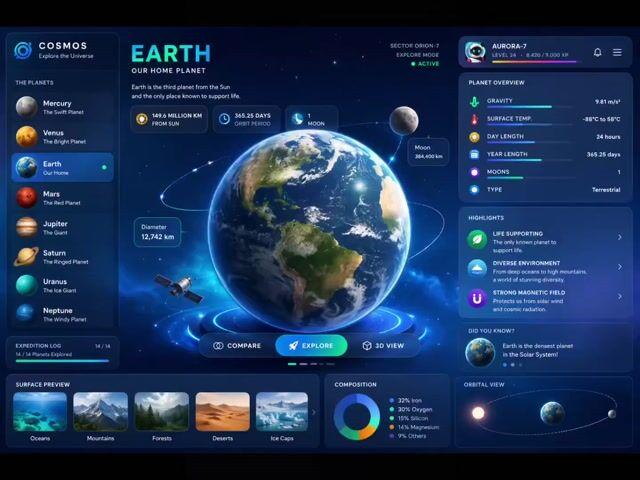 提示詞預覽: 太空中的 3D 旋轉地球