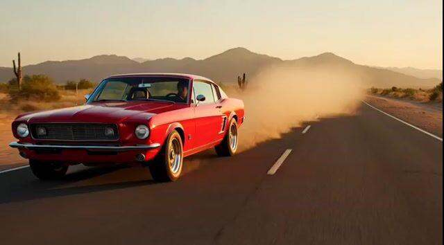 İstem önizlemesi: Altın Saatte Çöl Otoyolunda Yarışan 1967 Mustang