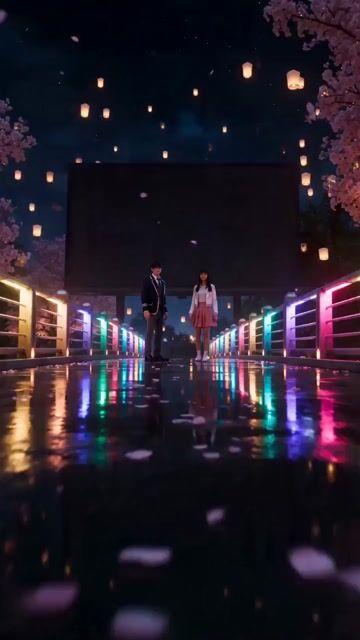 プロンプトのプレビュー: サイバーパンク・ロマンス・シーン:学園記念日の夜
