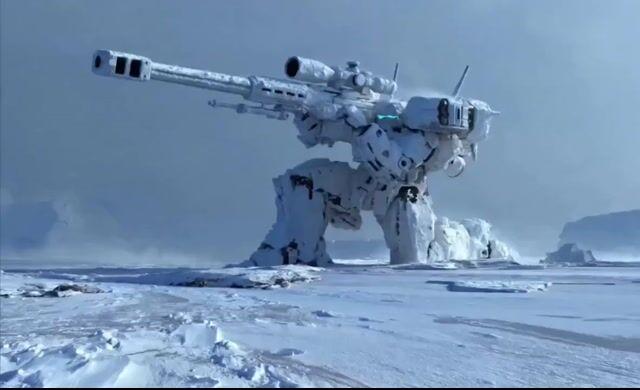 Pratinjau prompt: Cinematic Mecha Sniper in Arctic Tundra