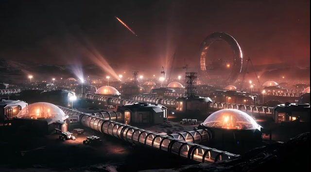 プロンプトのプレビュー: 火星の未来的なコロニーの夜景