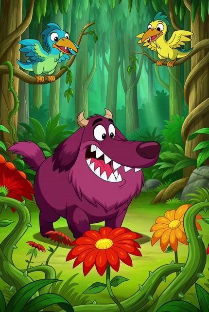 Pré-visualização do prompt: Prompt de Cão Monstro em Estilo Cartoon na Selva