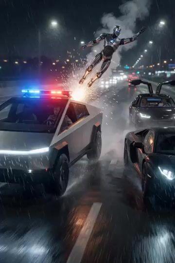 Aperçu du prompt: Course-poursuite policière avec Optimus Prime