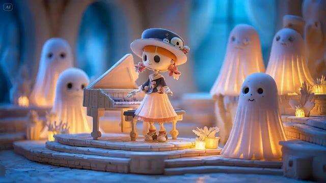プロンプトのプレビュー: ミニチュアジオラマでピアノを弾く骸骨の少女のための詳細な Seedance 2.0 プロンプト
