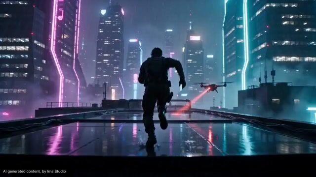Prévia do prompt: Perseguição de Parkour em Telhados Cyberpunk