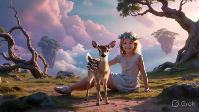 プロンプトのプレビュー: Kids and Deer in Meadow