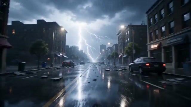 プロンプトのプレビュー: 映画のような激しい雷雨のプロンプト