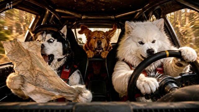 プロンプトのプレビュー: おもしろ犬のラリーレーシングチーム