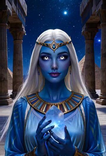Vista previa del prompt: Mujer alienígena azul de ciencia ficción egipcia