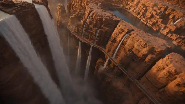 Prompt preview: Reversed Waterfall Cliff City Chase