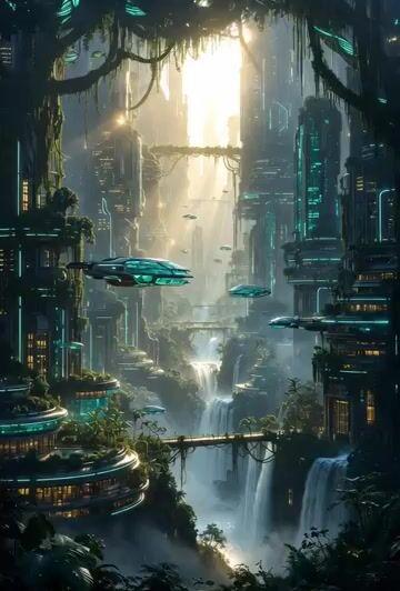 Prompt-Vorschau: Futuristische Waldstadt-Welt