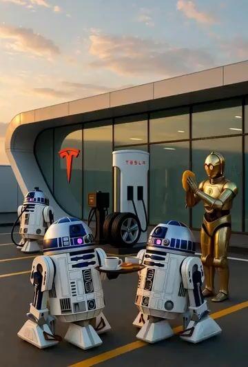 Anteprima del prompt: Robot di Star Wars alla stazione Tesla
