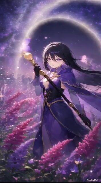 Prompt-Vorschau: Animierte Magierin in Amarantfeld