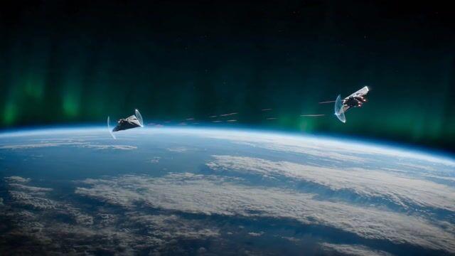 プロンプトのプレビュー: エイリアン宇宙船の軌道上決闘