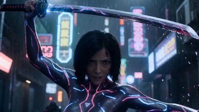 プロンプトのプレビュー: サイバー浪人:シネマティック・ファイトシーン