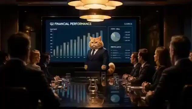 プロンプトのプレビュー: ふわふわ猫 CEO の企業会議室ドラマ