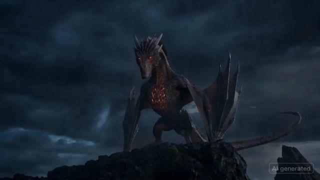 プロンプトのプレビュー: ドラゴンが勢いよく飛び立つシーンの高速な続き