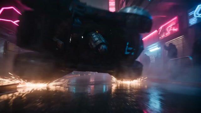 プロンプトのプレビュー: バウンティ・ハンターのネオン・アクション・シークエンス