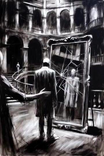 Anteprima del prompt: Scena surreale con specchio a carboncino