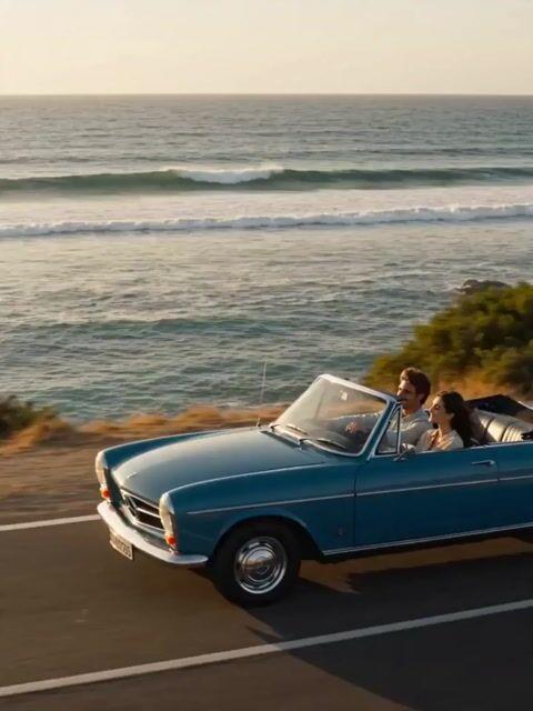 プロンプトのプレビュー: ゴールデンアワーの海岸沿いドライブ