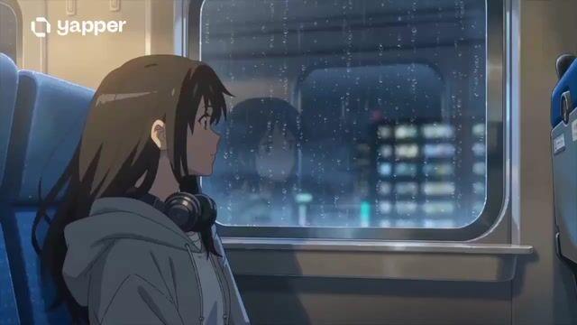プロンプトのプレビュー: 雨の夜の電車に乗るアニメの少女