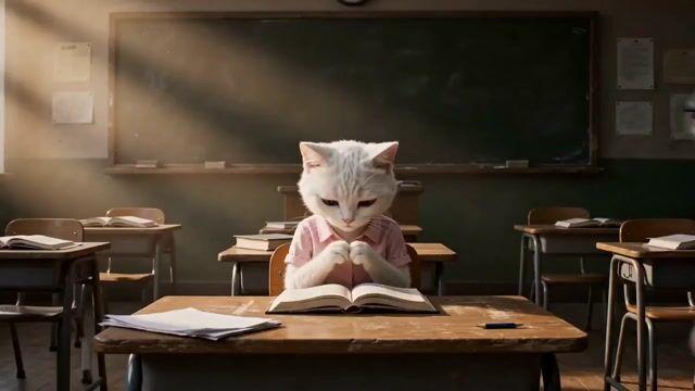 プロンプトのプレビュー: 擬人化された猫の教室での戦闘シーン