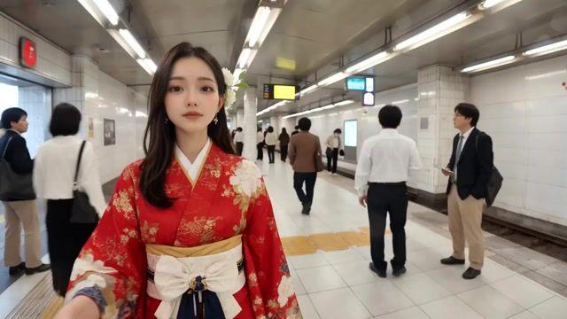 Prompt-Vorschau: Video eines Pendlers auf einem U-Bahn-Bahnsteig in Tokio