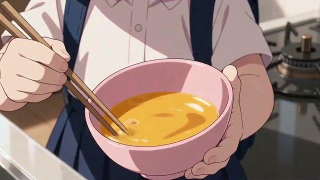 プロンプトのプレビュー: アニメキャラクターの卵焼き作りストーリーテンプレート