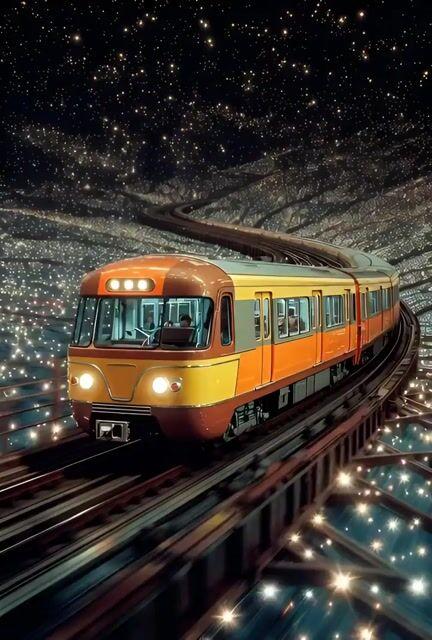Pré-visualização do prompt: Prompt de vídeo de trem em zoom em campo estelar