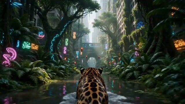 プロンプトのプレビュー: 植物に覆われた巨大都市のジャングル