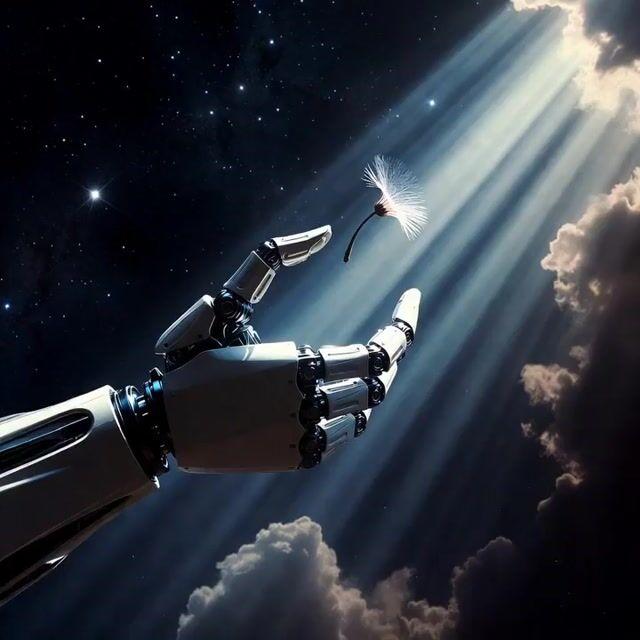 提示詞預覽: 機械手臂在星空場景中釋放花卉種子
