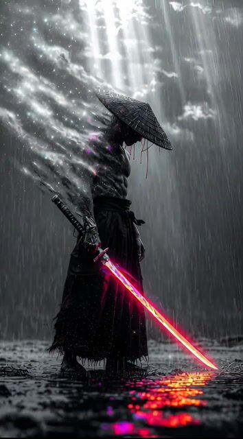Aperçu du prompt: Ronin cybernétique sous une pluie néon (Prompt long)
